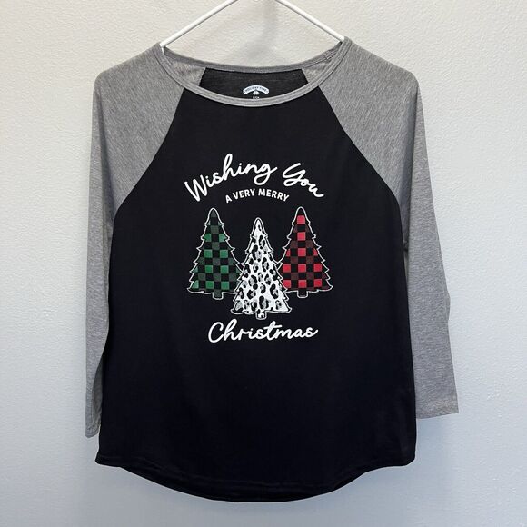 Holiday Time | Merry Christmas Trees Holiday Plaid Graphic Raglan Too Small - Picture 3 of 7